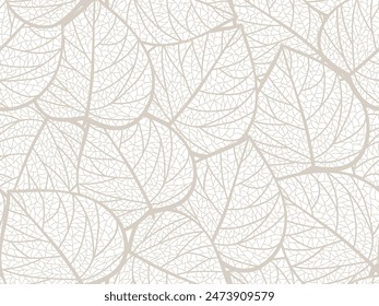 Seamless white and grey floral background with leaves. Hand drawn minimal abstract organic shapes pattern. Vector white abstact pattern with grey leaves.