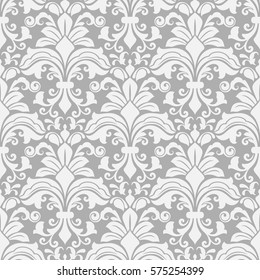 Fondo vectorial floral blanco y gris sin brillo. Patrón de fondo de pantalla repetido.
