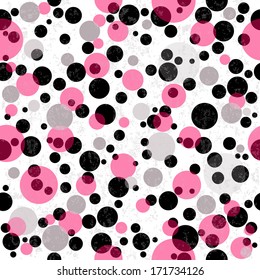 Seamless white grungy pattern with colorful  translucent balls (vector eps 10)