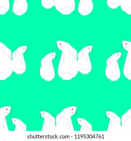 Seamless white hares seamless pattern on green design element stock vector illustration for web, for print