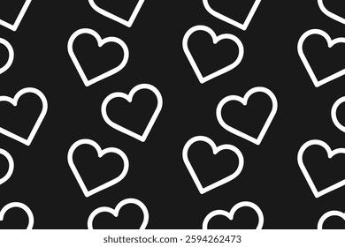 Seamless White Heart Outline Pattern on Black Background