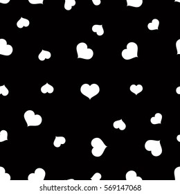 Seamless white hearts pattern on black background, vector, eps 10