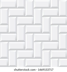 Seamless White Herringbone Subway Tile Pattern. Metro Tile Diagonal Layout Illustration.