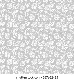 Seamless white lace background with roses pattern