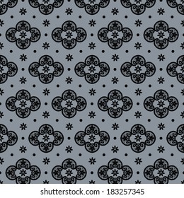 seamless white  lace with floral pattern on a black background