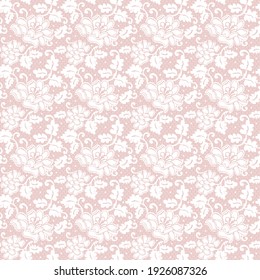 Seamless white lace with floral pattern on pink background