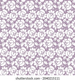 Seamless white lace with floral pattern on purple background