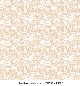 Seamless white lace pattern on beige background