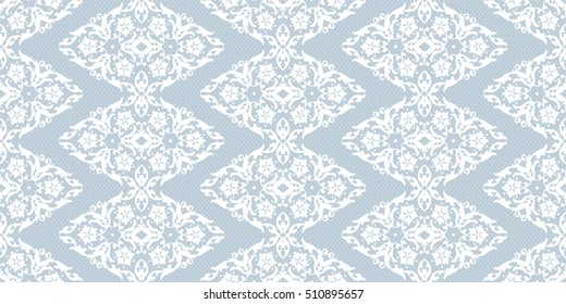 Seamless white lace with pattern on a gray background