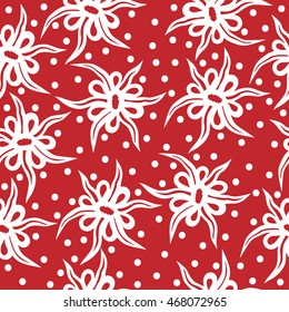 Seamless with white line abstract flower and circle on the red background