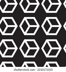 Seamless white line cube on black background