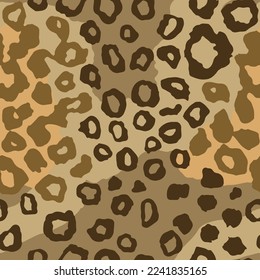 Seamless White Nature Artistic Leopard Fabrics Art. Khaki Endless Decoration Fresh Jungle, Seamless Artwork Wallpaper. Repetitive Military Fur Textile Vector.