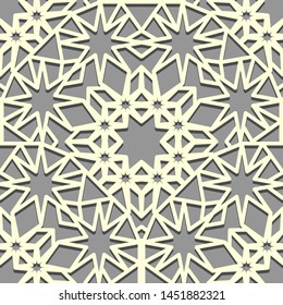 Seamless White oriental pattern with eight-pointed stars . Islamic background. Arabic linear texture. Vector illustration