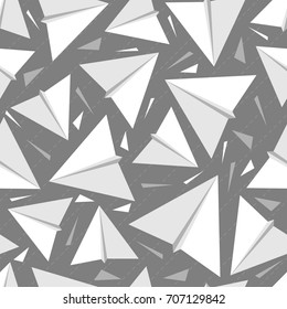 seamless white origami paper rocket pattern on grey background