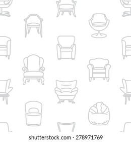 Seamless white pattern of armchairs. Vector furniture background