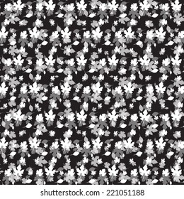 Seamless white pattern with autumn leafs on black background. Vector illustration.