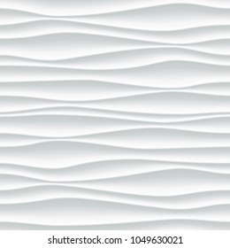 Seamless white pattern background with wave wall texture. Vector modern ripple interior decoration. Seamless 3d geometry design