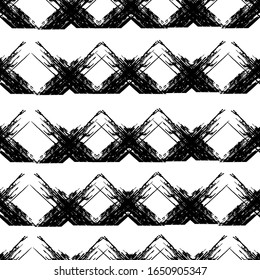 Seamless white pattern with a pattern of black intertwined triangles and crosses. Original print for t-shirts, posters, interior.
Vector graphics.
