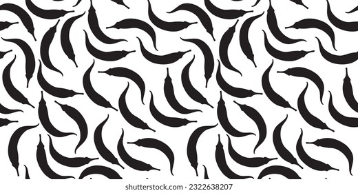 Seamless white pattern. Chili peppers in flat style. Black silhouettes. Vector illustration 