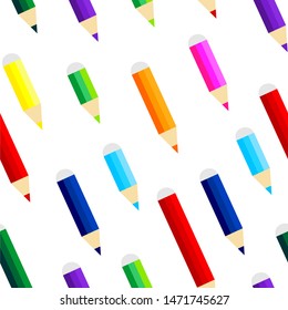 Seamless white pattern with colorful pencils. Vector graphic illustration suitable for background.