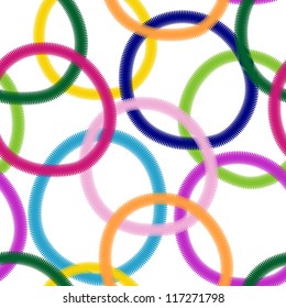 Seamless white pattern with colorful vivid rings (vector)