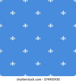 Seamless white pattern with fleur-de-lys on a blue background. Vector Illustration