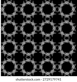Um padrão branco sem costura de abstração geométrica feito de linhas e traços em um fundo preto