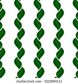 Seamless white pattern with green leaves
