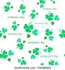 Seamless white pattern of leaf clover. St.Patrick 's Day. Vector illustration.