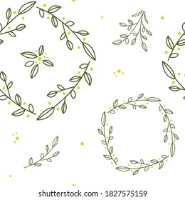 Seamless white pattern of leaves, branches and flowers - Gift wrapping, Textile design