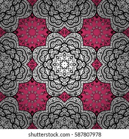 Seamless white pattern. Vector oriental ornament. Seamless pattern on pink background with white elements.