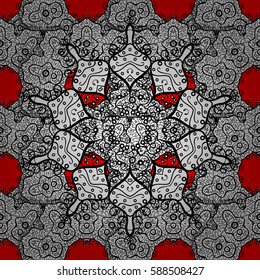 Seamless white pattern. Vector oriental ornament. Whiteen pattern on red background with white elements.