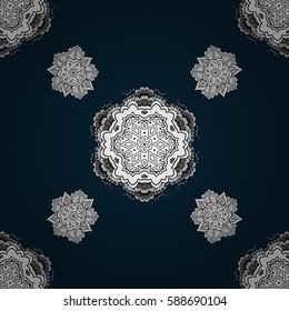 Seamless white pattern. Vector oriental ornament. Seamless pattern on blue background with white elements.