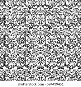 Seamless white pattern. Vector oriental ornament. Seamless pattern with white doodles elements. Vector illustration.