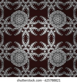 Seamless white pattern. Vector oriental ornament. Seamless pattern on brown background with white elements.