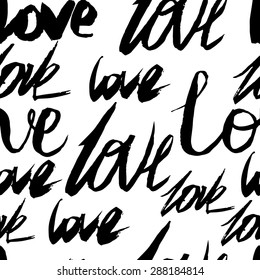 Seamless white pattern with words love. Hand lettering. Vector illustration