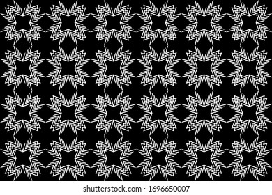 Seamless white patterns on black background.