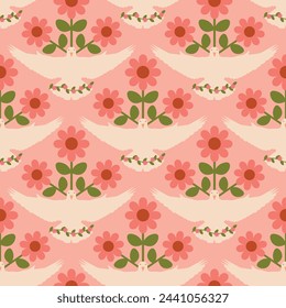 patrón blanco inconsútil de la paloma y de las flores, pájaro, para el diseño superficial del modelo, impresión, papel pintado, fondo púrpura