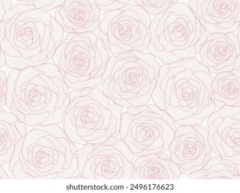 Seamless white and pink floral background with roses Hand drawn minimal abstract organic shapes pattern. Delicate vector white abstact pattern with pink roses.