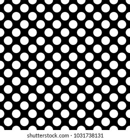 Seamless white polka dot pattern on black. Vector illustration.