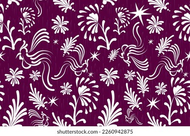 Seamless white and purple free hand drawing design, Birds and flowers traditional ethnic Chinese pattern, abstract embroidery pattern, vector design for printing and fabric business.