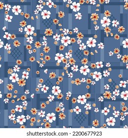 patrón de flor pequeña, blanca y roja, en fondo gris