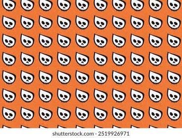 Seamless white skull pattern on orange background