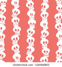 Seamless White Skull Pole Coral Background Two-Tone Vector Pattern