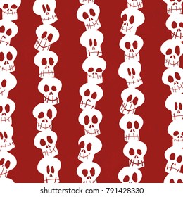 Seamless White Skull Pole Red Structured Background Vector Pattern