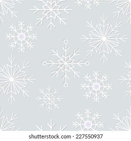 Seamless White Snowflakes Pattern on Grey Background