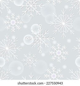 Seamless White Snowflakes Pattern on Grey Background