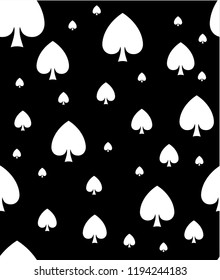 Seamless white spades pattern on black background. Suit of playing cards spades icon pattern. 