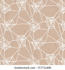Seamless White Spiderweb Brown Paper Halloween Pattern