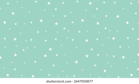 Padrão de estrela branca sem costura no fundo de menta pastel. Ideal para projetos de chá de bebê, papéis de parede de berçário, papel de embrulho bonito, impressões de tecido e projetos digitais com tema celeste.